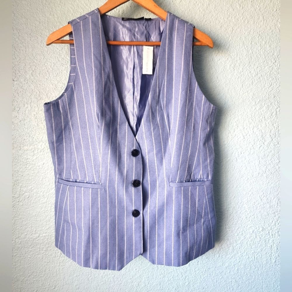 New York & Company Lavender Pinstripe Vest
